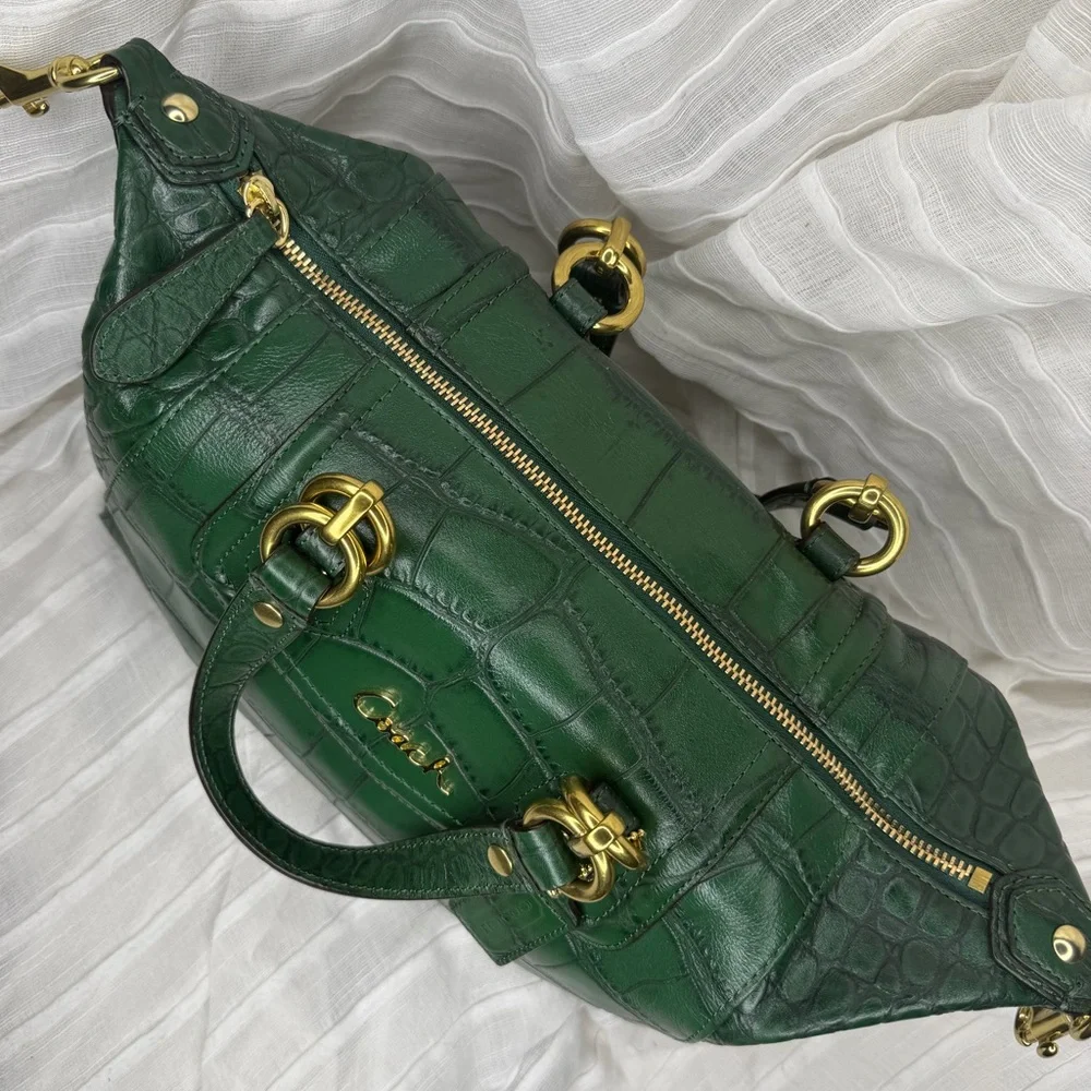 Coach Ashley Green Croc Embossed Shoulder / Handbag / Convertible Satchel • EUC - Picture 8 of 13